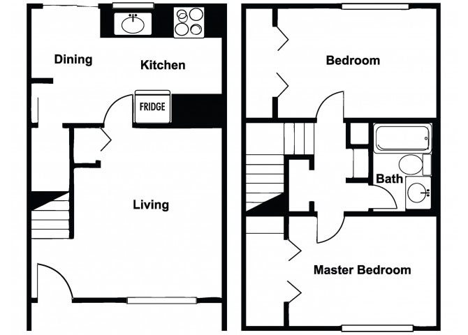 2 bedroom 1 bathroom 2 story townhome floor plan at Copper Creek in Tucson, AZ